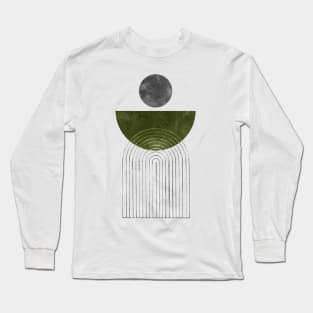 Olive green mid century modern shapes Long Sleeve T-Shirt